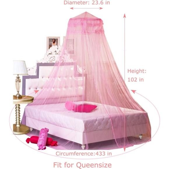 Pink Princess Bed Canopy Netting Mosquito Net Round Lace Dome for Twin Full - Picture 6 of 8
